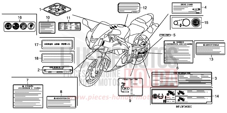 WARNETIKETT von CBR600RR ABS PEARL SUNBEAM WHITE (NHA66H) von 2010